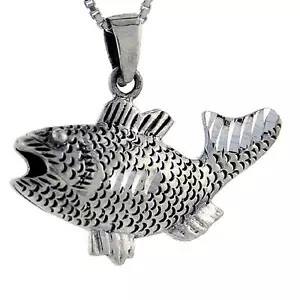 Sterling Silber Wolfsbarsch Fisch Anhänger/Charm, italienische Box Kette - Bild 1 von 2