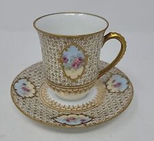 Limoges LS & S Lewis  Straus & Sons Rises, Gold Demitass Cup & Saucer  Repaired