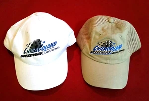 2 Chicago Land Speedway Ball Caps - Embroidered Logo White & Tan Hats by Tip Top - Picture 1 of 8