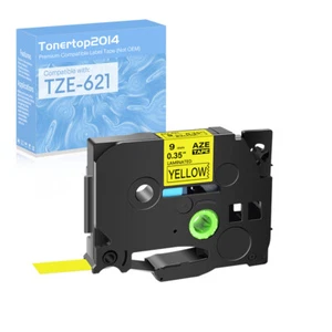 Cinta de etiqueta TZ-621 TZe-621 0,35"" negra sobre amarilla apta para Brother P-touch PT1280 - Imagen 1 de 10