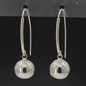 100% Real Sterling Silver Long Tube Hooks Large 12mm Ball Drop Dangle Earrings - Picture 1 of 10