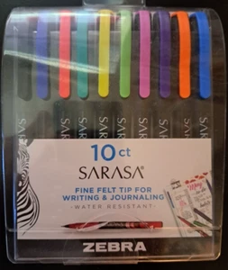 Calligraphy Pens, Ten Sarasa Zebra Colored Fine Felt Tip Pens, .8mm needle point - Picture 1 of 5