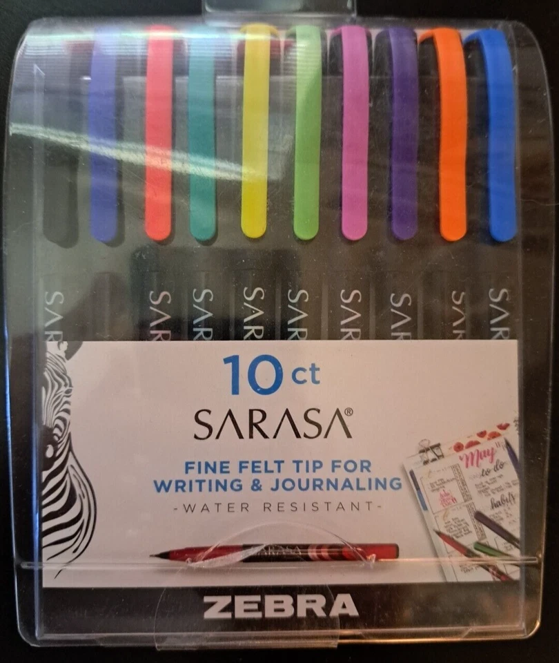 Calligraphy Pens, Ten Sarasa Zebra Colored Fine Felt Tip Pens, .8mm needle point - Image 1 of 4