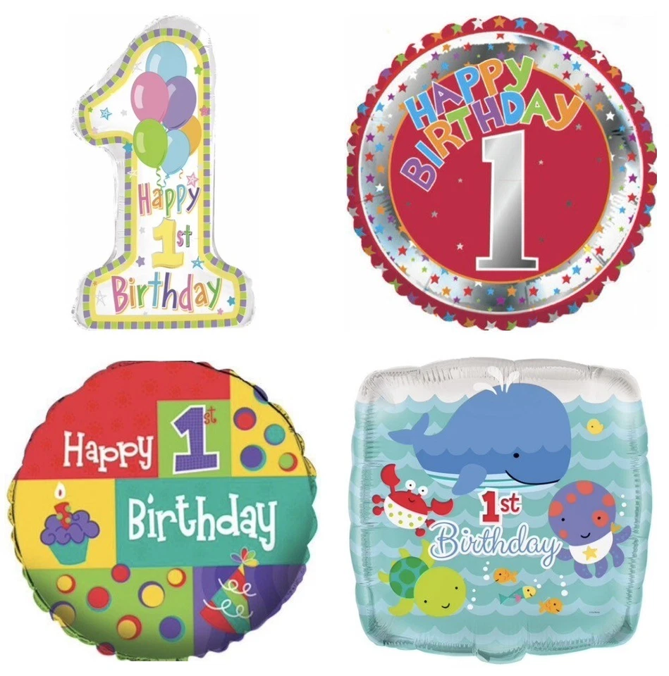 Happy 1st Birthday Girl or Boy Foil Mylar First Birthday Party Balloons - Image 1 of 1