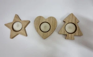 Porta candele natale, 3pz, Albero, cuore, stella, con candele incluse - Foto 1 di 2