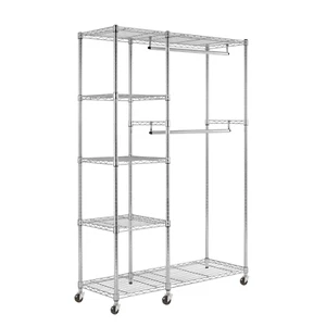 Chrome 5 Tier Garment Rack/Wardrobe1818mm H x 1203mm W x 457mm D with Castors - Picture 1 of 2
