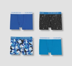 Hanes Premium BOYS 4 Pack X-Temp Boxer Briefs M 10 12 Regular Blue Black Geo NEW - Picture 1 of 5