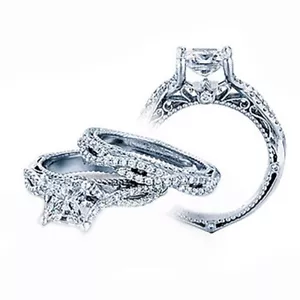 Anello da sposa forma rotonda con diamanti set certificato GIA 4,00 carati oro bianco 18 kt - Foto 1 di 1