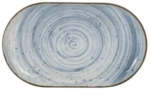 Nordic Swirl Relief Stoneware OVAL 25x15cm Dessert dinner tapas plate dish Blue - Picture 1 of 2