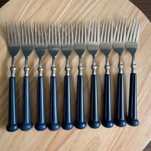 Set 10 Forchette Oxford Hall Acciaio Inox Manici Blu 7-3/4" Vintage R - Foto 1 di 10
