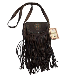 Bolso Bandolera Kobler Cuero Marrón Nativo Americano Estampado Flecos Único - Imagen 1 de 16