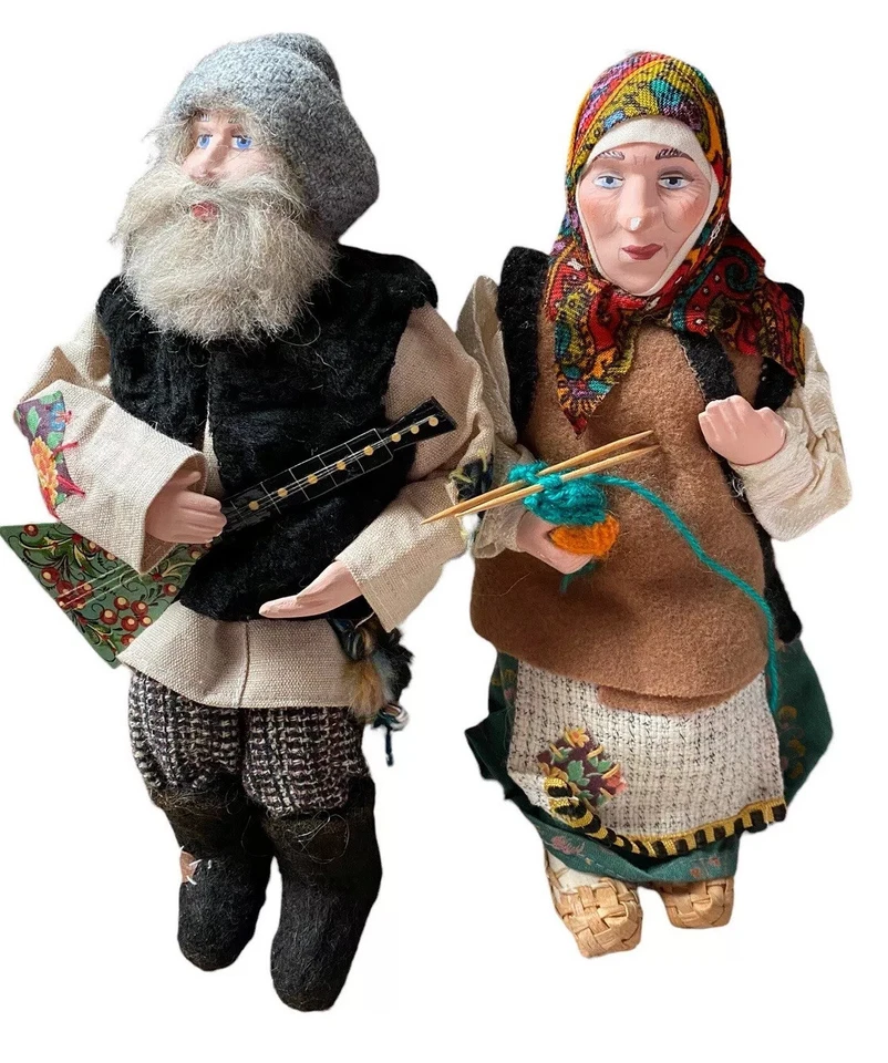 Set coppia bambola russa vintage Galina Maslennikova coppia scaffale sitter arte popolare 10" - Immagine 1 di 4