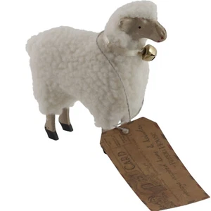 Figura de cordero oveja blanco estilo alemán de Pascua lanudo con campana tamaño 4" Putz - Imagen 1 de 1