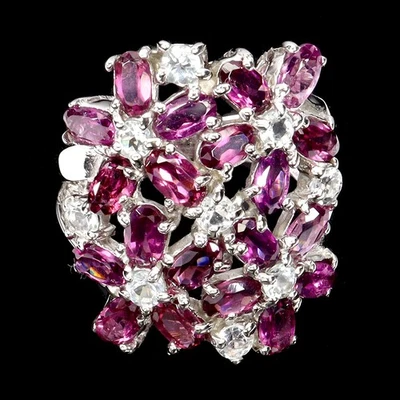 Anillo de plata de ley 925 ovalado rodolita aguamarina piedras preciosas joyería tamaño 7,5 Foto 1 de 4