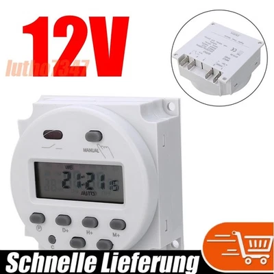 Digitale LCD Zeitschaltuhr DC 12V/16A Timer Programmierbar Schalter Zeit Gut - Bild 1 von 4