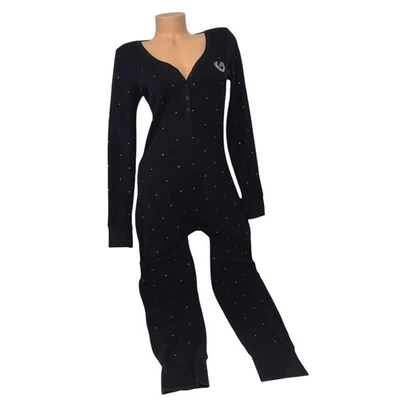 Victoria's Secret розовый маленький черный со стразами логотип цельный пижама комбинезон - Изображение 1 из 4