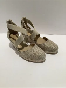 Talbots Espadrilles Wedge Zipper Back, Tan/Brown Twill Womens Size 9.5M, New - Picture 1 of 6