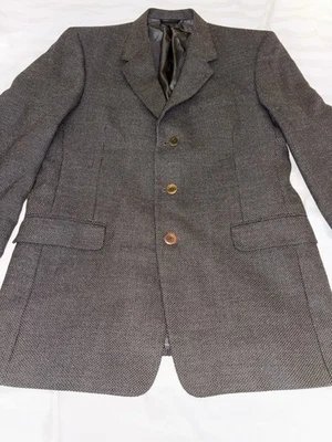 Abrigo Blazer Deportivo Kenneth Cole Para Hombre 40R Negro Marrón Lana Texturizada 3 Botones Foto 1 de 4