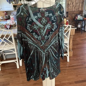 Camiseta de mujer Unity World Wear 2X manga larga boho cuello en V - Imagen 1 de 5