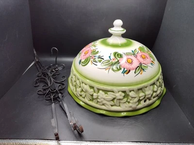 Pintado à mão floral de cerâmica/porcelana espanhol pendurado sombra apanhador de moscas - Imagem 1 de 4