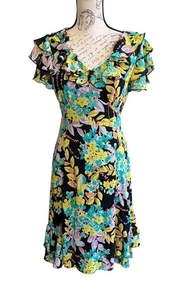 Spense Sommerkleid Blumenmuster V-Ausschnitt knielang Flatterärmel durchsichtig 8 - Bild 1 von 12