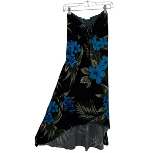 Favorit Hawaii ärmelloses Sommerkleid Größe Large schwarz blau Blumen hoch niedrig Midi - Bild 1 von 8