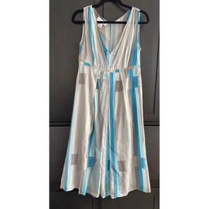 Calvin Klein Kleid Seide Baumwollmischung Boho Chic grau blau geometrisches Muster Gr.6 - Bild 1 von 14