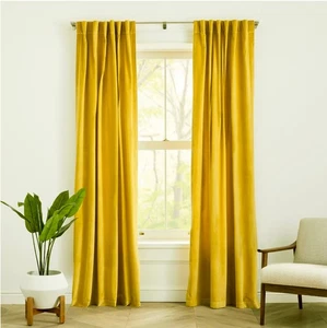 WEST ELM Cotton Velvet Blackout Curtains Horseradish 48"x96" | Set of 2 NWT - Picture 1 of 10