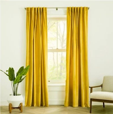 WEST ELM Cotton Velvet Blackout Curtains Horseradish 48"x96"  |  Set of 2    NWT - Image 1 of 4