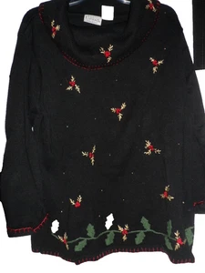 Urlaub Weihnachten Party Pullover Damen Gr. XL schwarz 90er Jahre - Bild 1 von 5