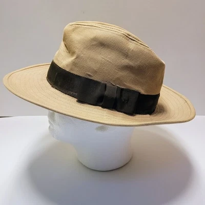 VTG Indiana Jones Adventure Wear Fedora Khaki Tan Canvas Safari Disney   Men's L - Image 1 of 4