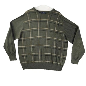 Vintage Grandpacore Sweater Mens XXL 2XL Olive Green Window Pane Knit Pullover - Picture 1 of 10