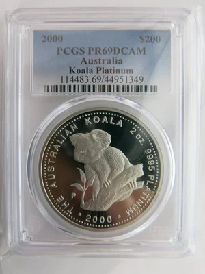 2000 2 oz Platinum Australia Koala PCGS PR69 DCAM $200 coin Mintage 202 - POP 1 - Image 1 of 2