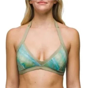 NWT Prana Sunset Scene Top Mirage Tie Dye Halter Bikini Top XS Blue Green Beach - Picture 1 of 7