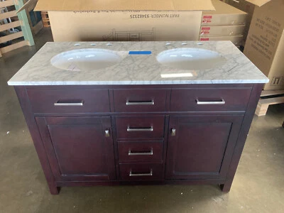 Tocador doble fregadero espresso 48" con tapa de mármol Carrara SOLO RECOGIDA LOCAL (CA) Foto 1 de 4