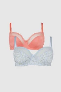 Gorgeous at Debenhams Daisy Balcony Bra 2-Pack  Floral Blue & Coral 30% off RRP - Picture 1 of 4