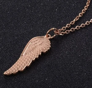 Rose Gold Stainless Steel Angel Wing Pendant with 20 in Chain - Picture 1 of 2