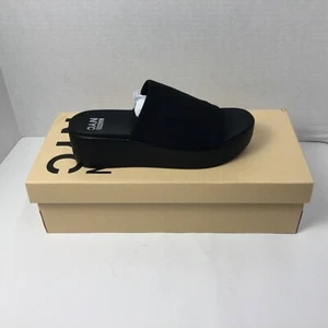 Madden NY Womens black platform peep toe shoes with stretchy foot band - Picture 1 of 8