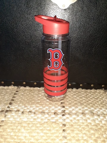 MLB Boston Red Sox Plastic Reusable Travel Water Bottle w/ Folding Straw NEW Cover