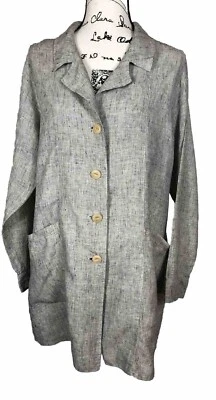 Льняной черный/слоновой кости на пуговицах с воротником куртка/туника с карманами 100% льняной размер S - Изображение 1 из 4