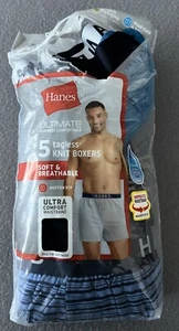 Hanes 5 pack knit boxers M men's ultimate tagless soft breathable wicking NWT - Picture 1 of 4