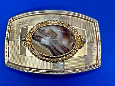 Hermosa cabina de piedra de cabujón de ágata en color dorado hebilla de cinturón vintage Foto 1 de 4