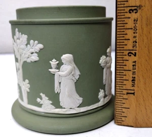 Barattolo, caramelle, tabacco senza coperchio vintage anni 60 Wedgewood verde salvia diaspro - Foto 1 di 7