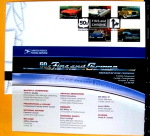 50's FINS & CHROME CARS STAMP FIRST DAY OF ISSUE CEREMONY PROGAM OCT 3, 2008 - Picture 1 of 2