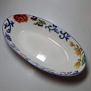 NEW Ralph Lauren MANDARIN BLUE 10.25" Oval Porcelain Bowl Dish Floral Ornate 