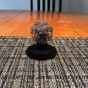 Vintage Brosche Amethyst und Gold mehrstufig  - Bild 1 von 4