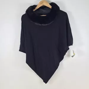 NEW Alfani poncho top one size womesn black faux fur neckline 103396 - Picture 1 of 8