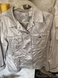 CHICOS MSRP $149 Metallic Moto Jacket Silver Size 2 Equals 8-10 With Pockets - Picture 1 of 6
