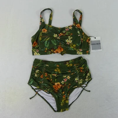 Hanna Nikole Swimsuit Womens 12W Green Floral 2 Piece Swimwear - Image 1 of 4