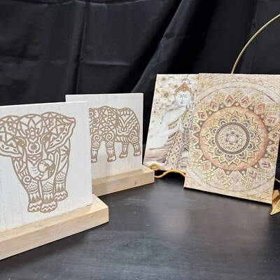 Lote de 4 Arte de la India-Lienzo Buda Dorado y Mandala 6x8" y 2 Elefantes 7x7"ea. Foto 1 de 4